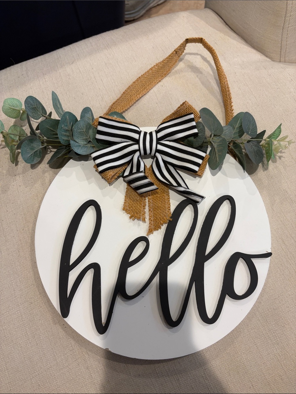 hand made farmouse black/white wood Hello hanging door sign